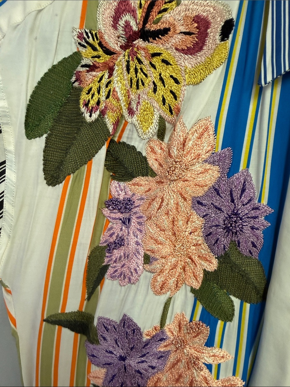 Dries Van Noten Multicolor Striped Midi Dress with Floral Appliqué - Picture 3 of 6